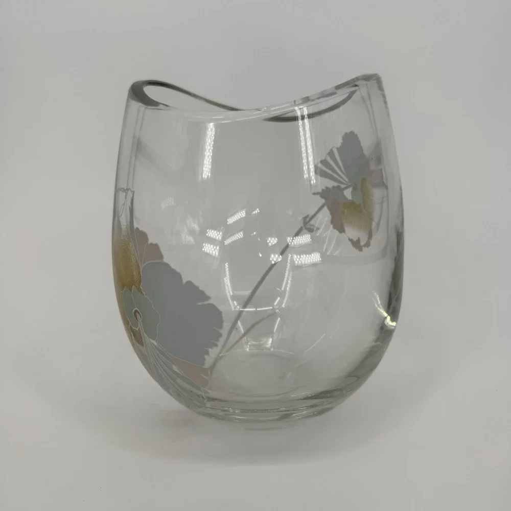 Rosenthal Glass Studio Line Pan Tao Vase 1980s Vintage Floral Metallic Motif - Picture 4 of 8